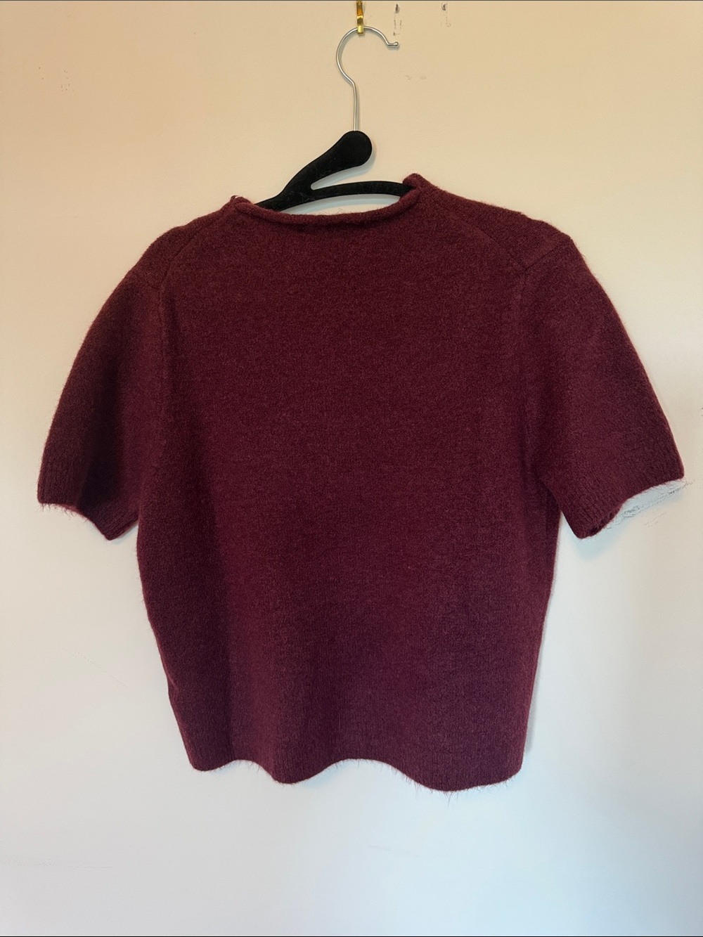 Zara Short-Sleeve Crew Sweater in Burgundy size L - Picture 3 of 6